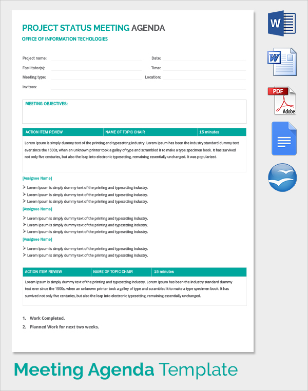 project status meeting agenda template