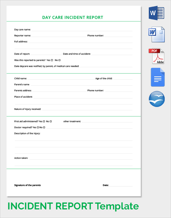 day care incident report template