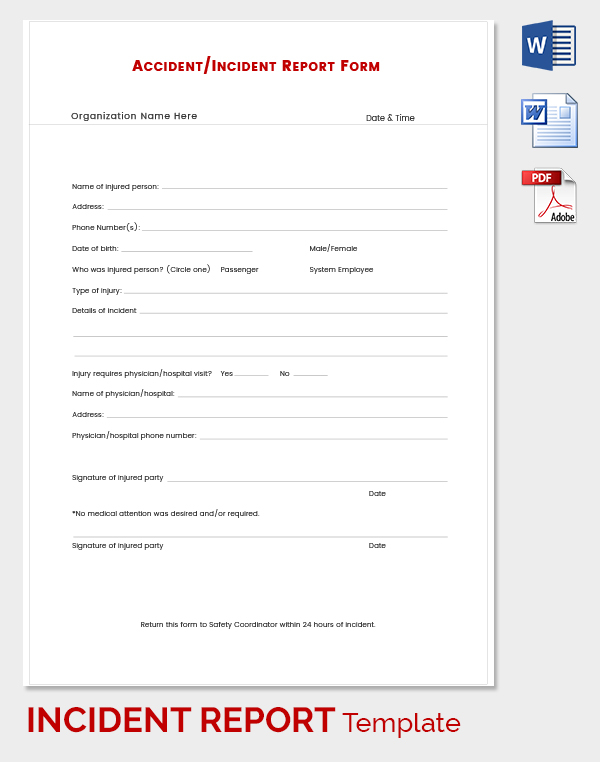 injury incident report template