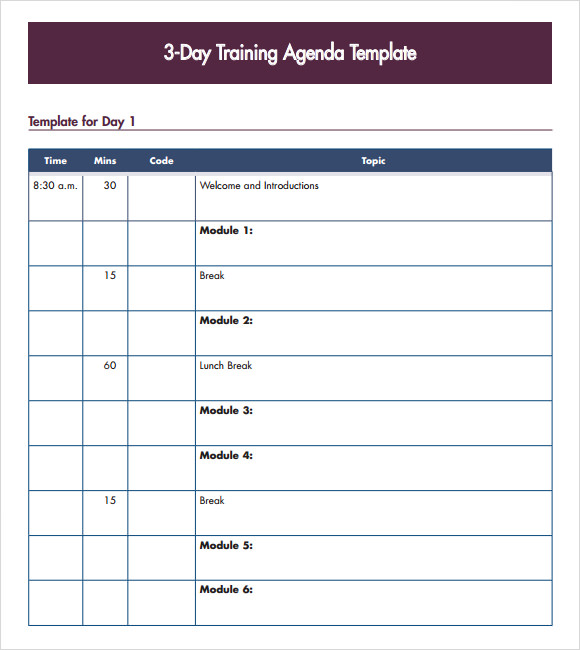 3 day training agenda template