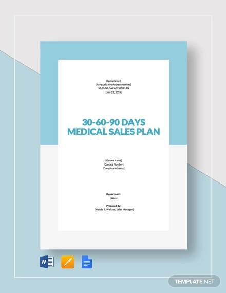 30 60 90 day plan medical sales template