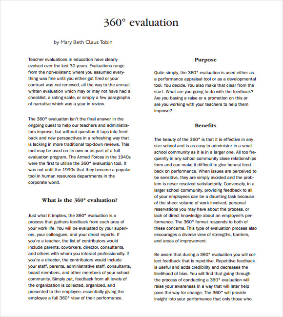 FREE 6  Sample 360 Evaluations in MS Word PDF