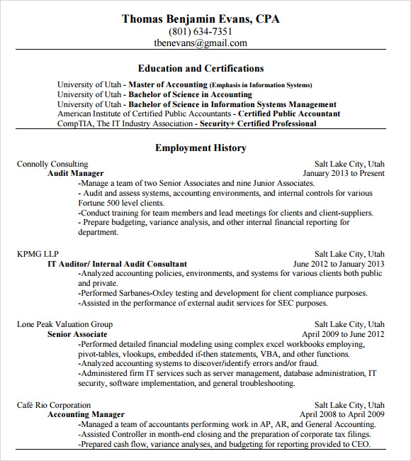 accounting resume template download