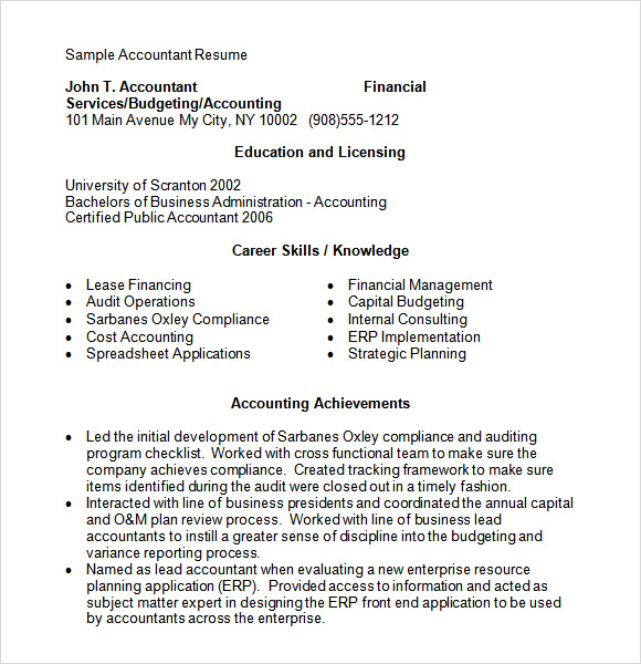 10 Accounting Resume Templates – Free Samples , Examples 