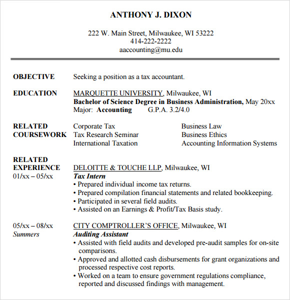 accounting student resume template