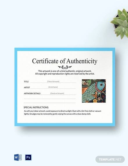 artwork authenticity certificate template