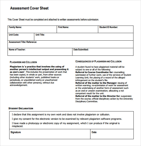 assessment cover sheet template