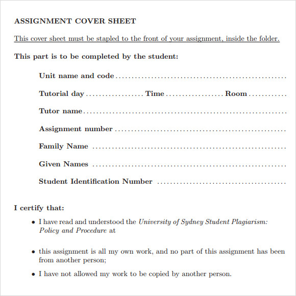 assignment cover sheet template