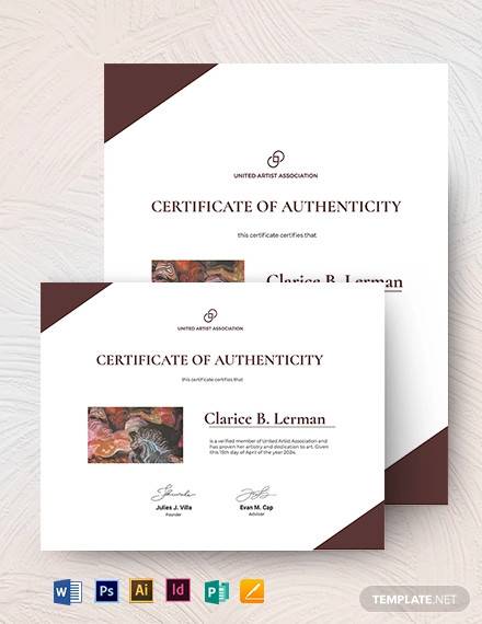 authenticity certificate of artist template