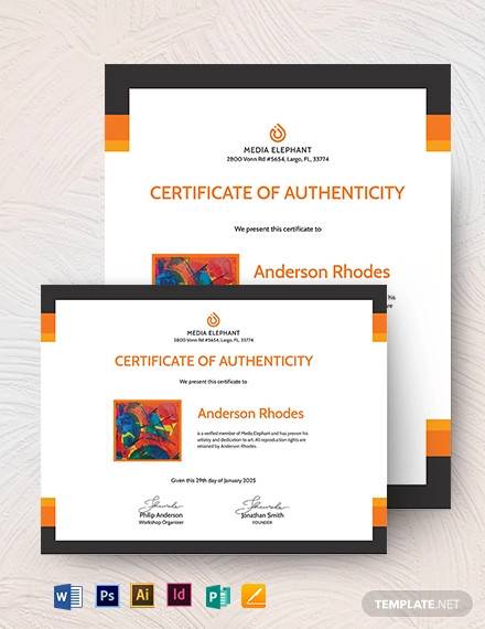 authenticity certificate with photo template
