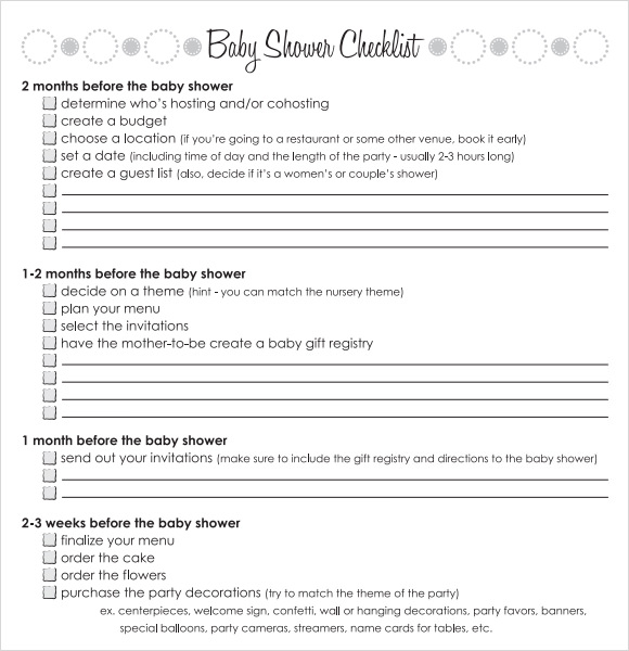 baby shower checklist example