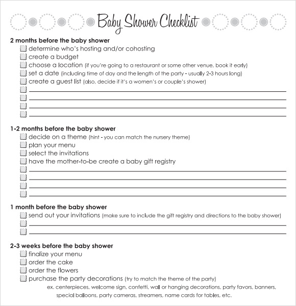 Sample Baby Shower Checklist 10 Documents In Word Pdf