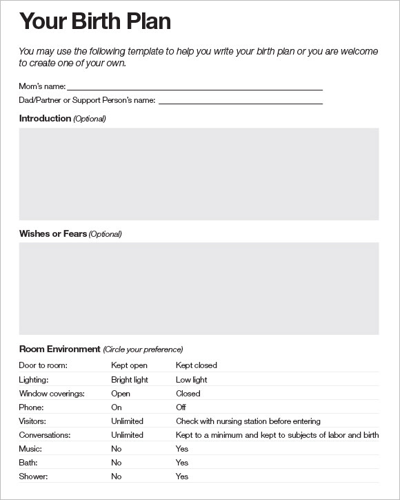 birth plan sample