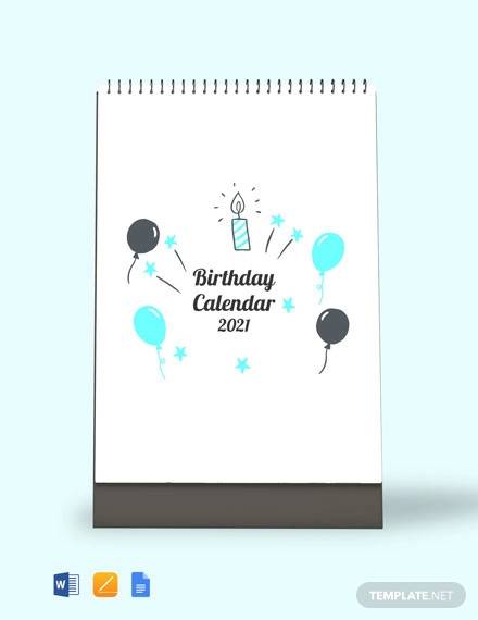 birthday desk calendar template