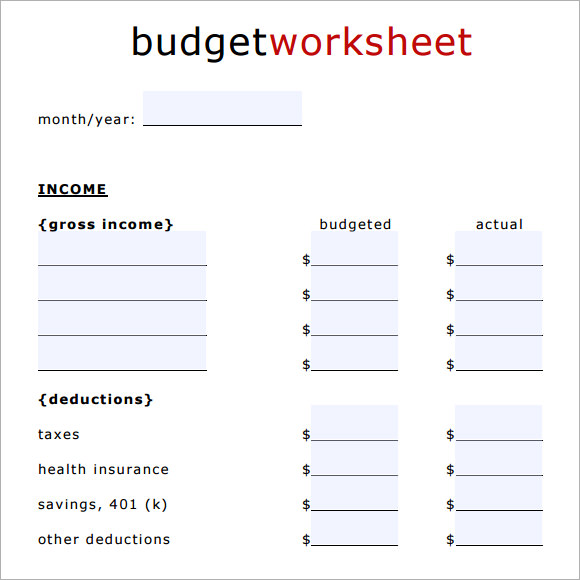 blank personal budget template