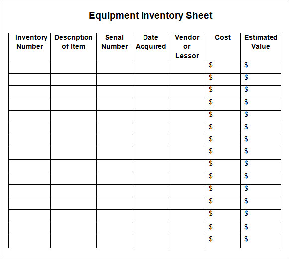 Printable Sample Inventory Sheet