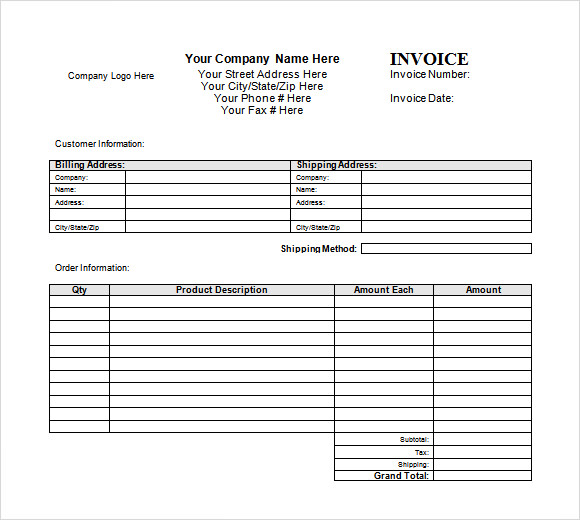 free printable invoices templates blank