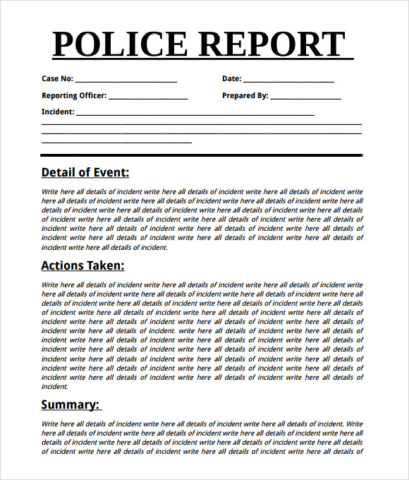 blank police report template