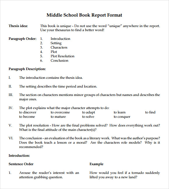 Samples of book report