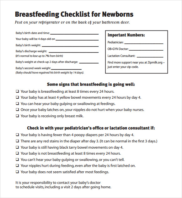 breastfeeding checklist for newborns