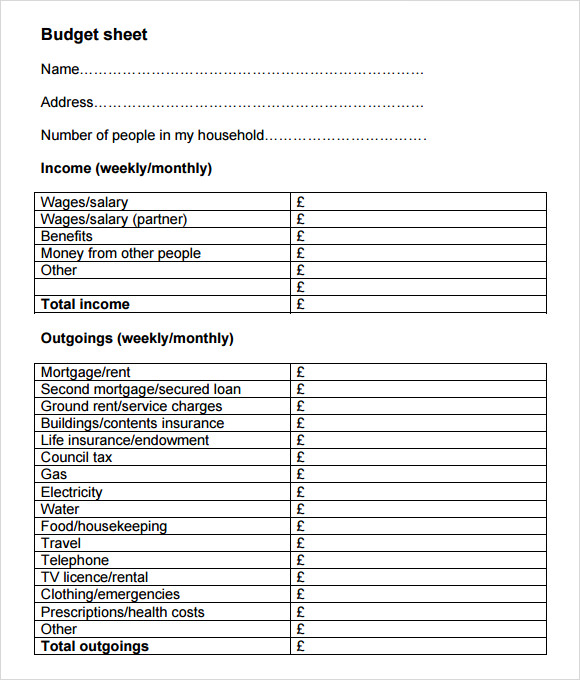 budget sheet template free printable