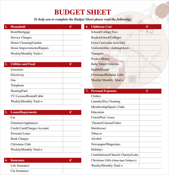 8 budget sheet templates free samples examples format sample