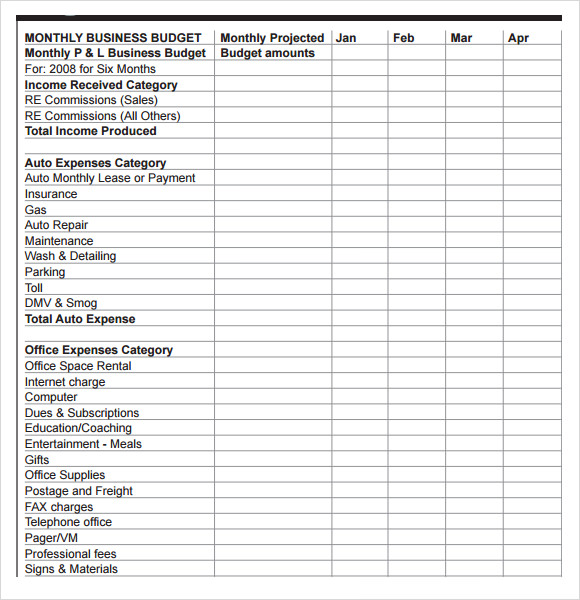 business monthly expenses spreadsheet