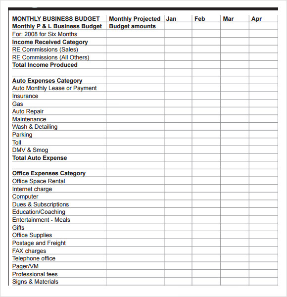 monthly business expenses worksheet