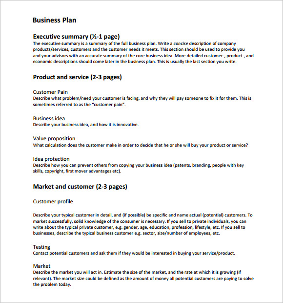 products and services in business plan example