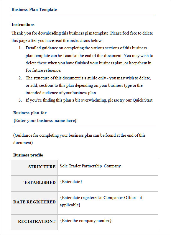 business plan template free online