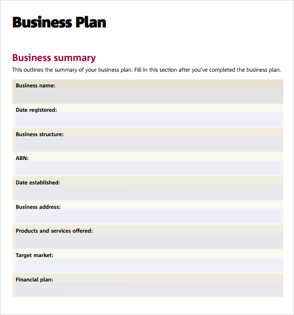 sample business plan template free