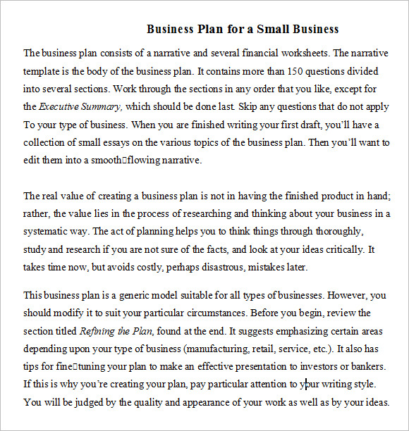 Small business plan example template