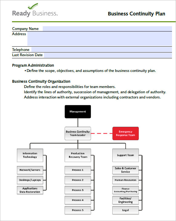 business continuity plan template sample