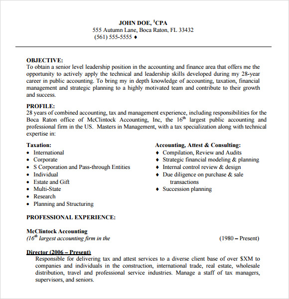 cpa resume template