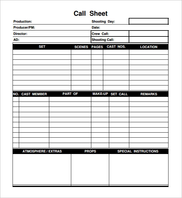 FREE 10+ Sample Call Sheet Templates in MS Word PDF