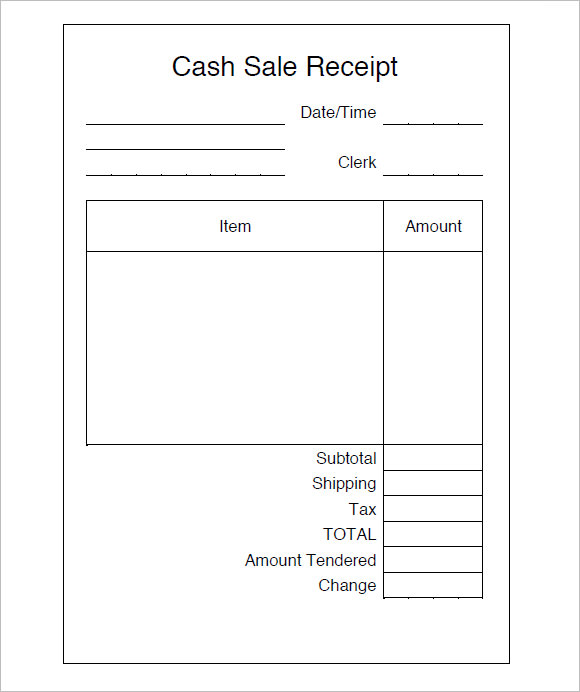 Sample Cash Sale Receipt Template