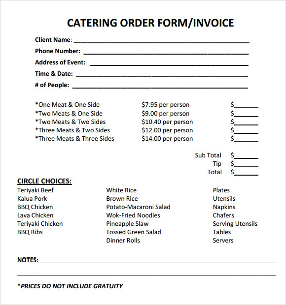 11 Catering Invoice Templates Free Samples Examples Format