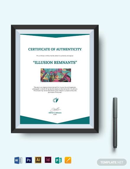 certificate authenticity artwork template