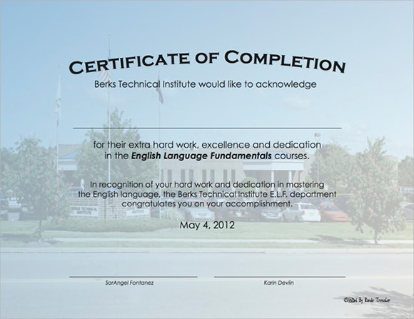 certificate of completion template construction