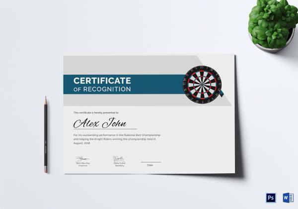 certificate of darts award template