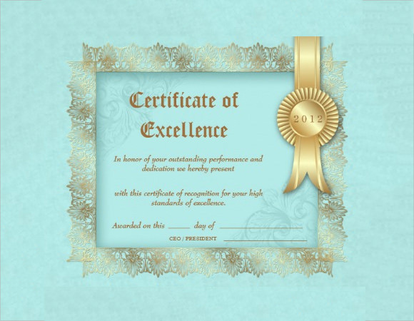 certificate of excellence template