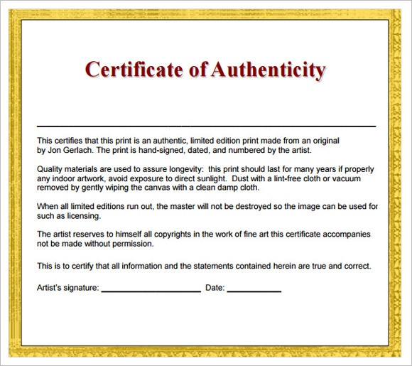 FREE 26+ Certificate of Authenticity Samples in MS Word | PSD | PDF