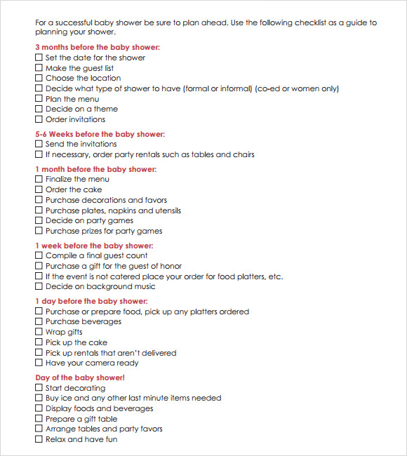 Free 8 Baby Shower Checklist Samples In Google Docs Ms Word Pages Pdf