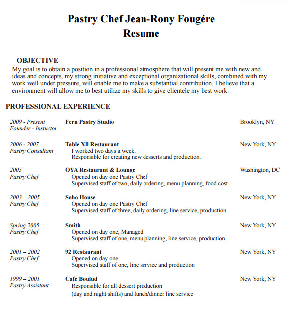 chef resume template pdf