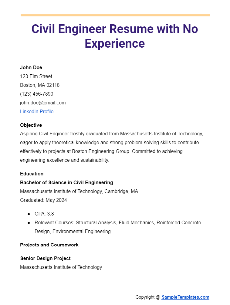 civil engineer resume with no experience