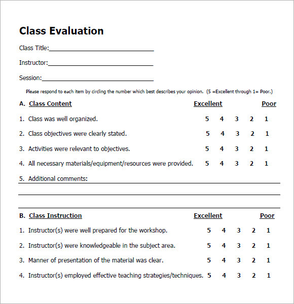class evaluation form pdf