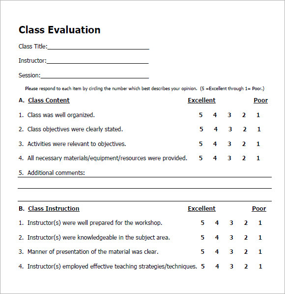 FREE 6+ Class Evaluation Samples in PDF MS Word