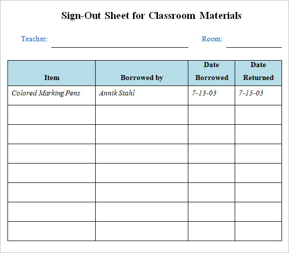 classroom management sign out sheet