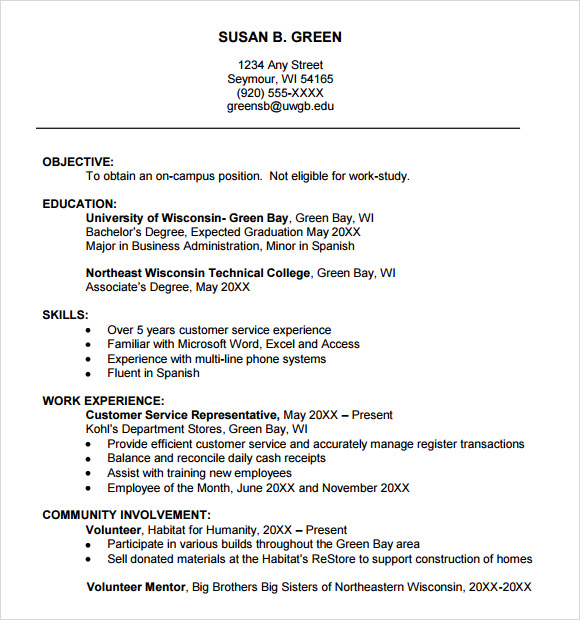 College Freshman Resume Template