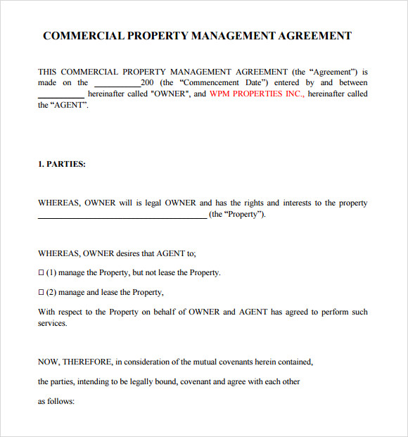 commercial property management agreement template